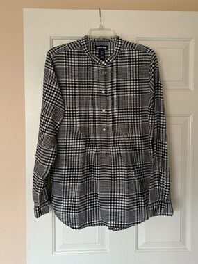 Lands' End Black and White Gingham Button-Front Tunic